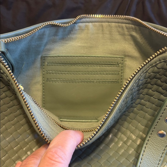 Quince mini woven leather shoulder bag in sage green. - Picture 4 of 10